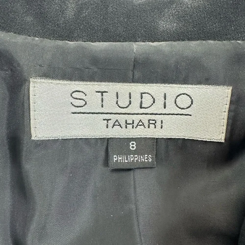 Studio Tahari Women's‎ 8 Cheetah Print Trim Black Blazer Jacket Elevated Basic